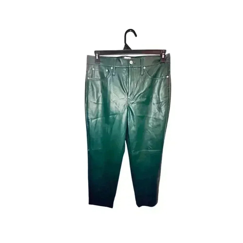 J.Crew Women's High Waisted Dark Green Vegan Leather Dress Pants Size 30 green